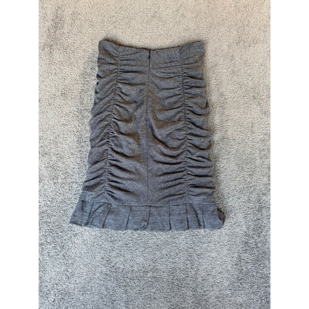 Nanette Lepore Gray Ruched Wool Blend Mini Skirt Pleated Ruffle Hem Size 6 USA - Picture 7 of 7